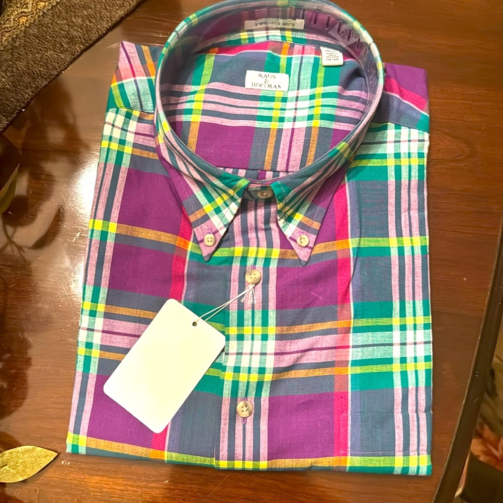 Selling plaid Maus & Hoffman shirt that has never been worn